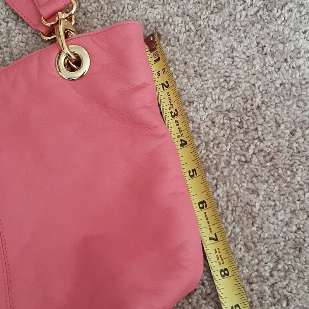 Pink and orange leathershoulder handbag